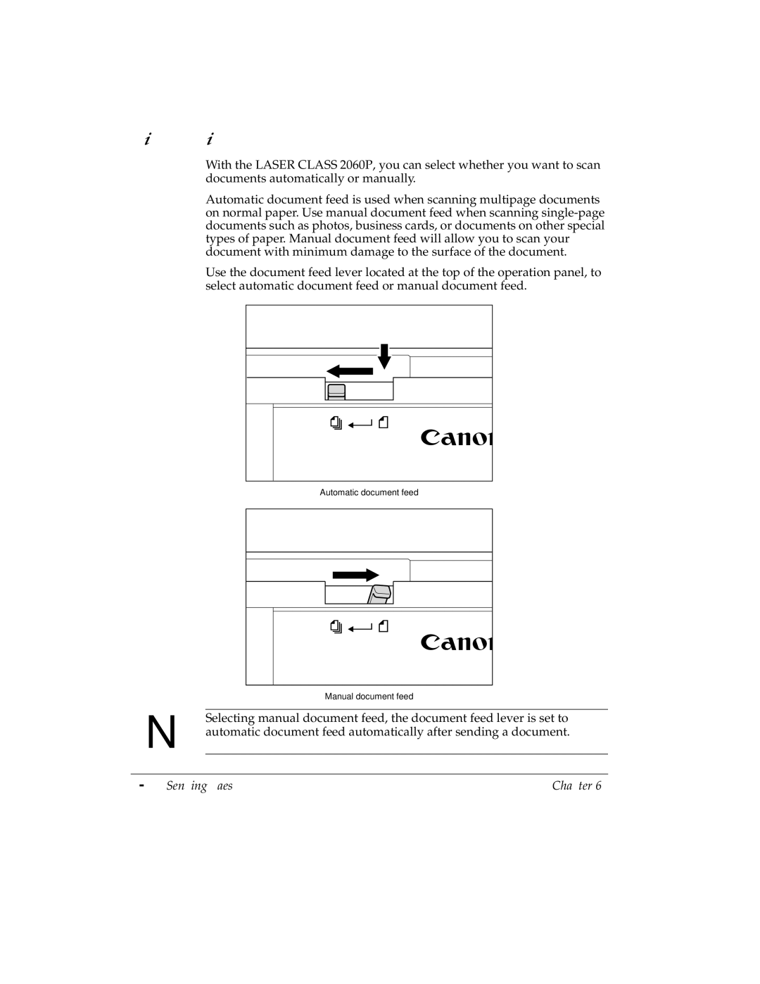 Canon H12157 manual Selecting Automatic/Manual Document Feed, 6Sending Faxes 