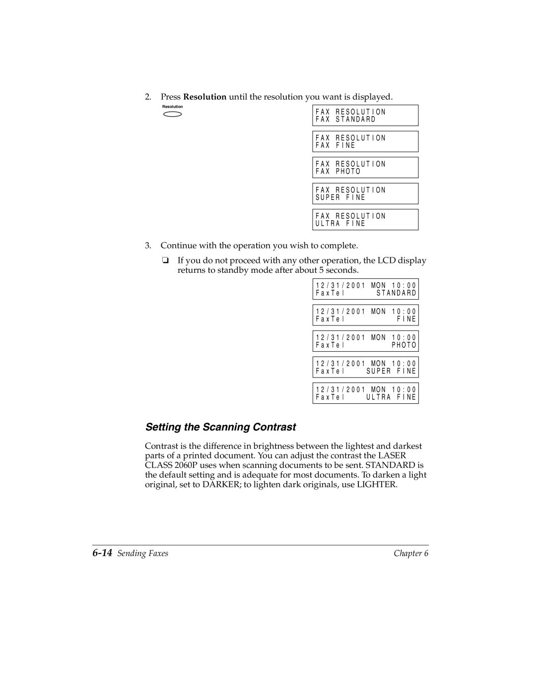 Canon H12157 manual Setting the Scanning Contrast, 14Sending Faxes 