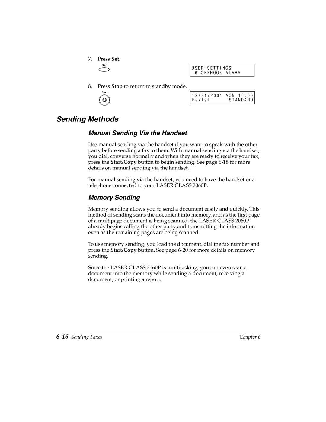 Canon H12157 manual Sending Methods, Manual Sending Via the Handset, Memory Sending, 16Sending Faxes 