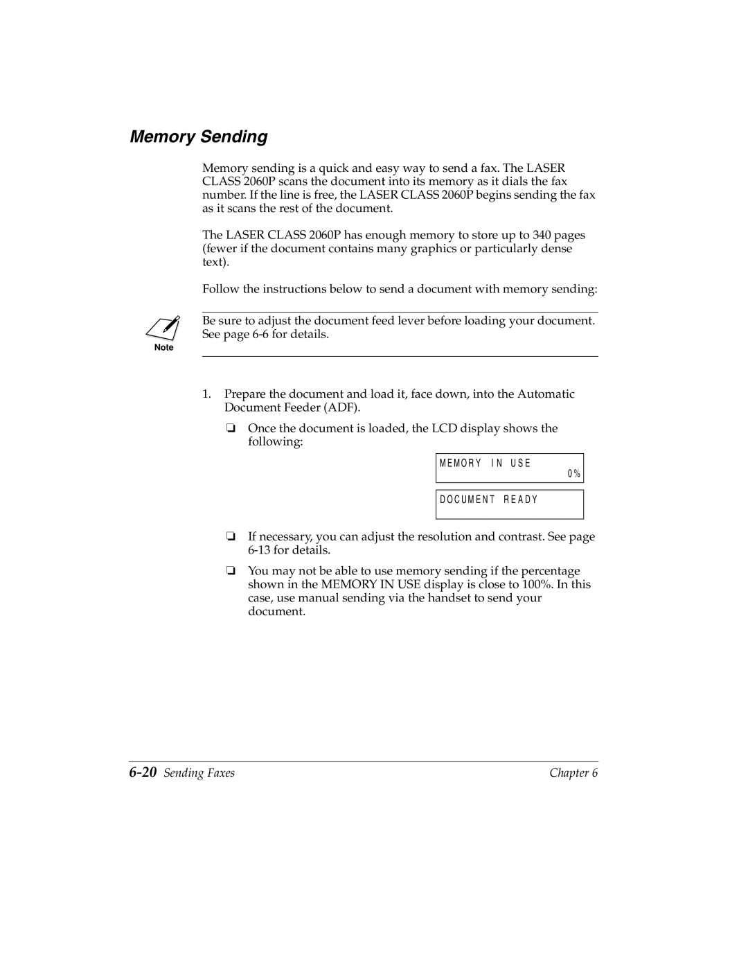 Canon H12157 manual Memory Sending, 20Sending Faxes 