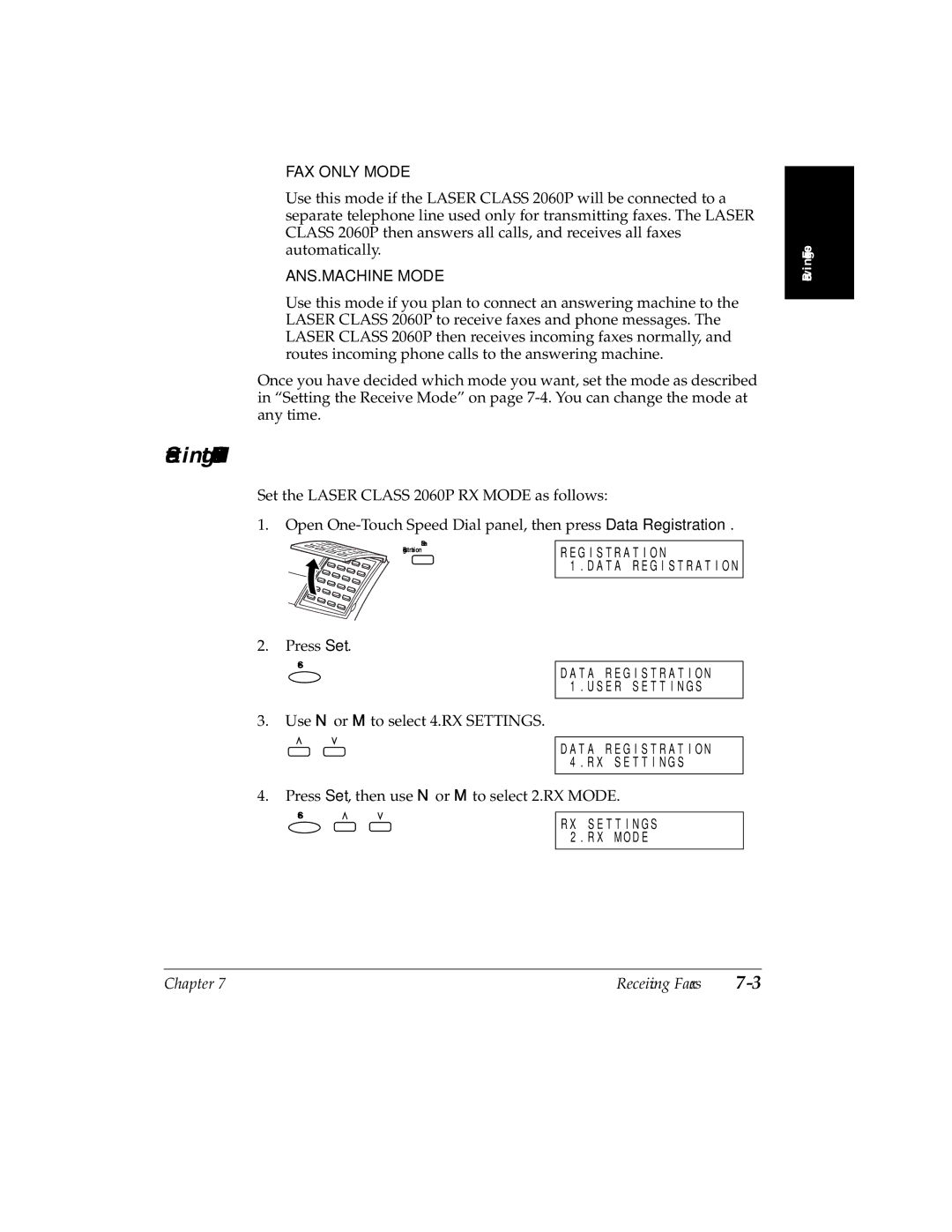 Canon H12157 manual Setting the RX Mode, FAX only Mode 