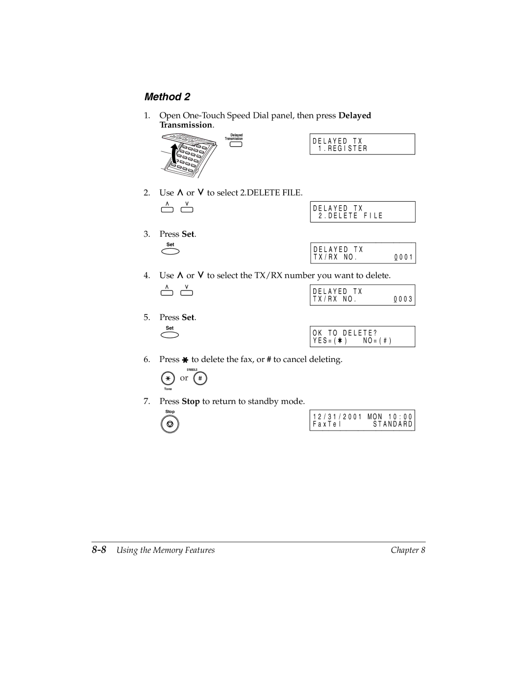 Canon H12157 manual 8Using the Memory Features 