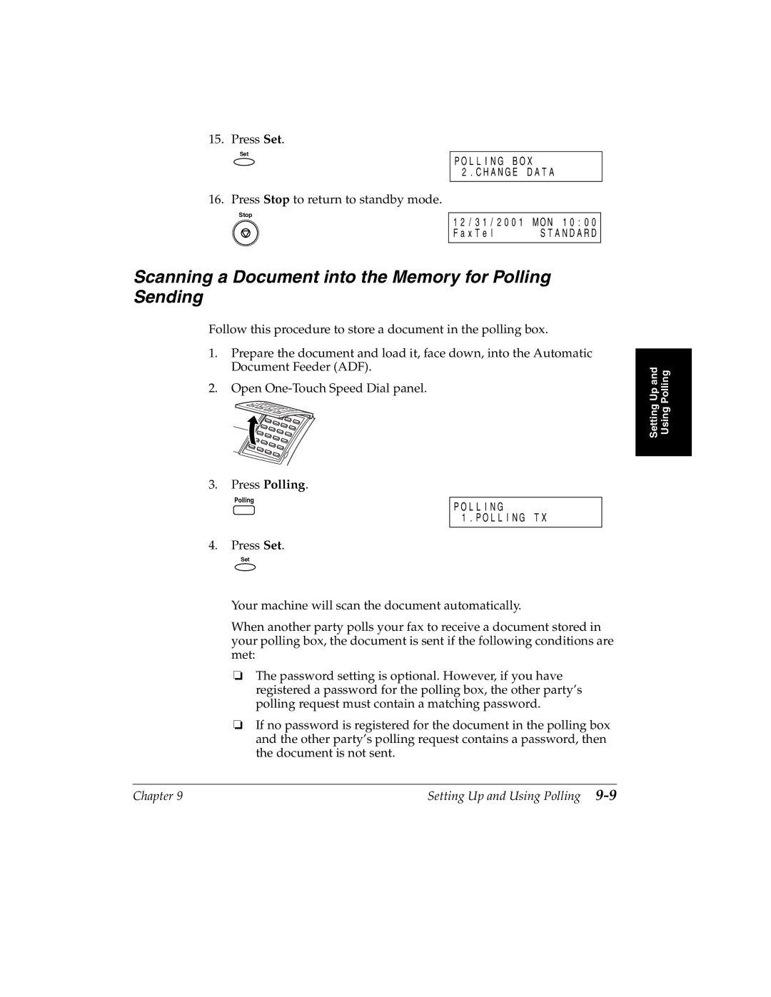 Canon H12157 manual Scanning a Document into the Memory for Polling Sending 