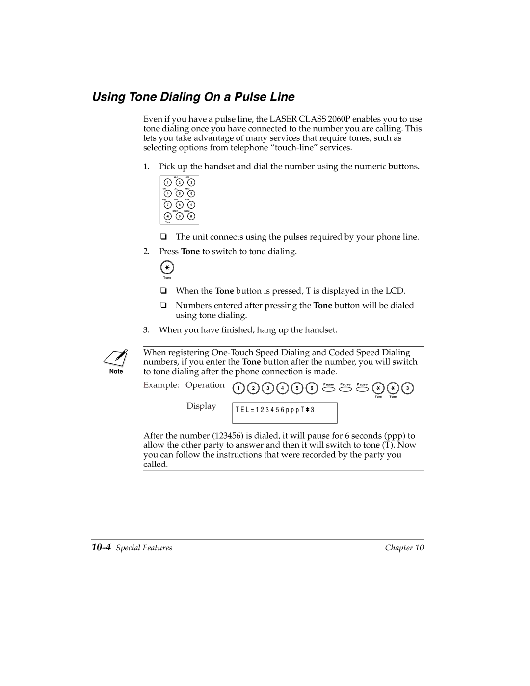 Canon H12157 manual Using Tone Dialing On a Pulse Line, 10-4Special Features 