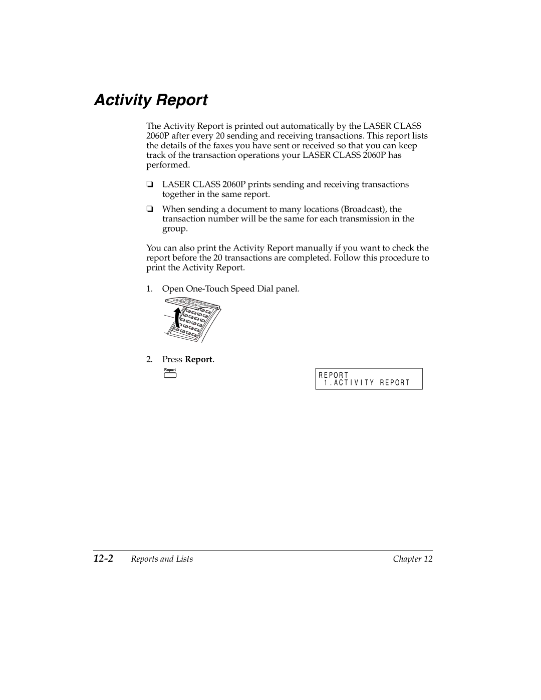 Canon H12157 manual Activity Report, 12-2 