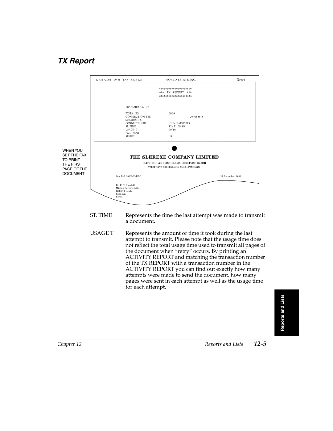 Canon H12157 manual TX Report, Slerexe Company Limited 