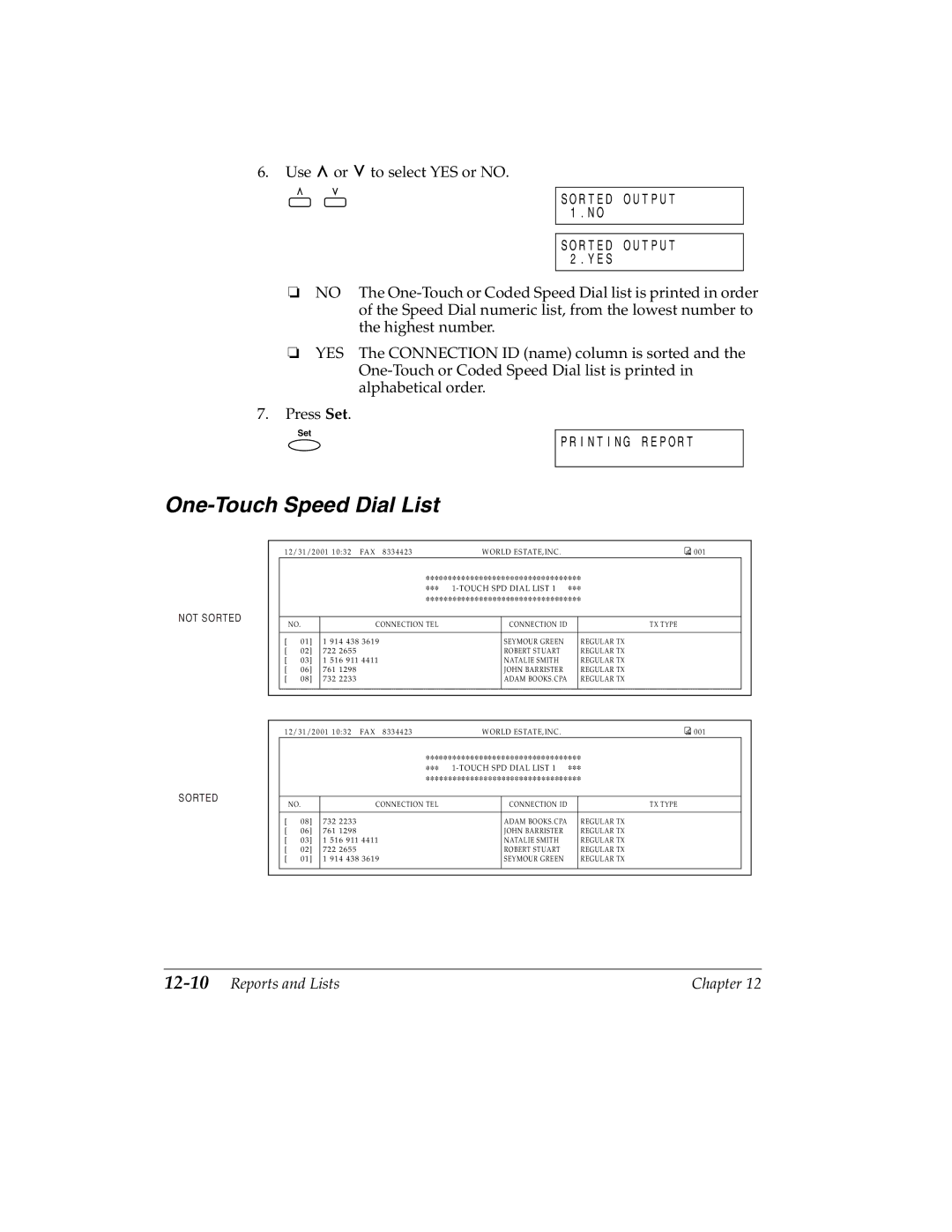 Canon H12157 manual One-Touch Speed Dial List, 12-10Reports and Lists 