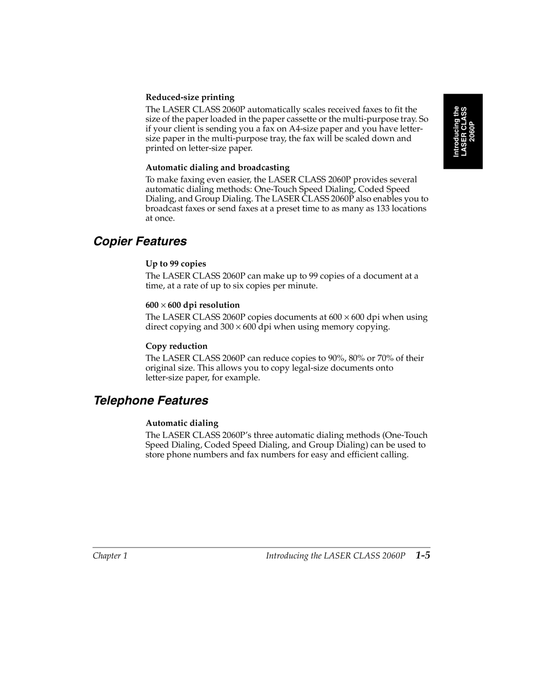 Canon H12157 manual Copier Features, Telephone Features 