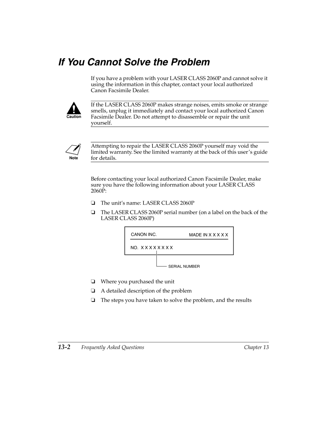 Canon H12157 manual If You Cannot Solve the Problem 