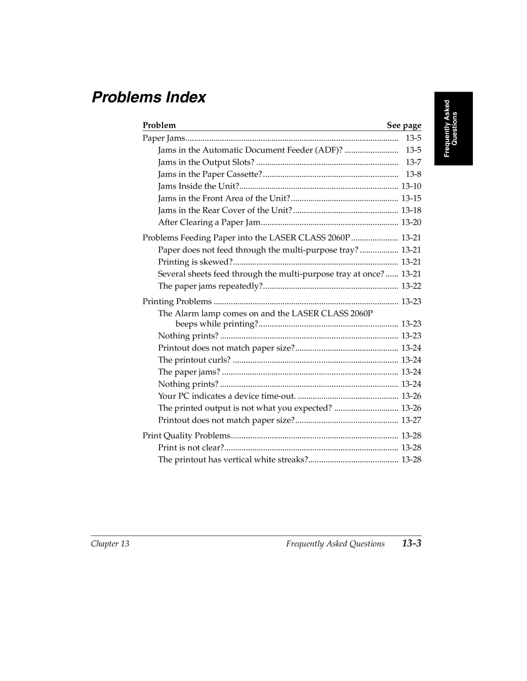 Canon H12157 manual Problems Index, Problem See 