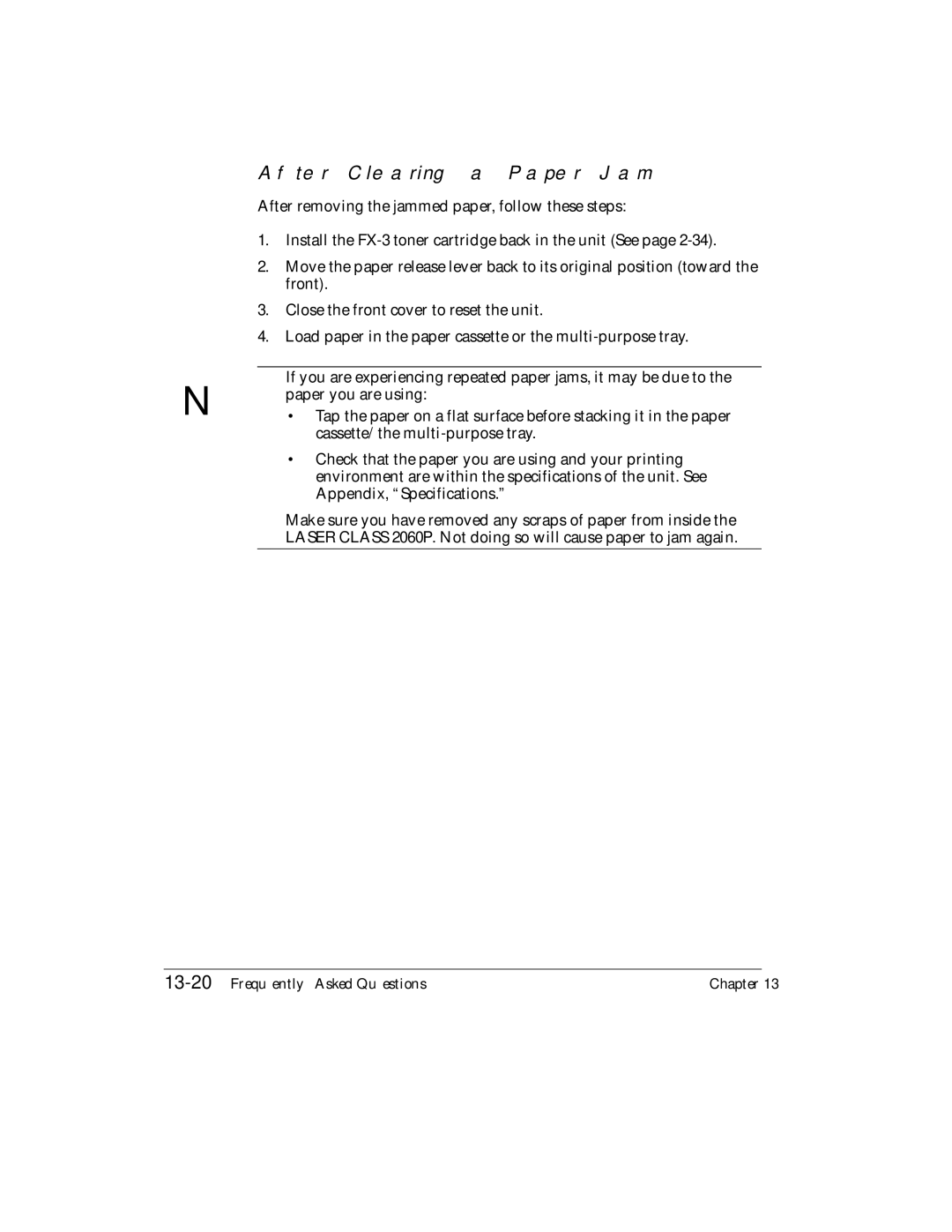 Canon H12157 manual After Clearing a Paper Jam, 13-20Frequently Asked Questions 