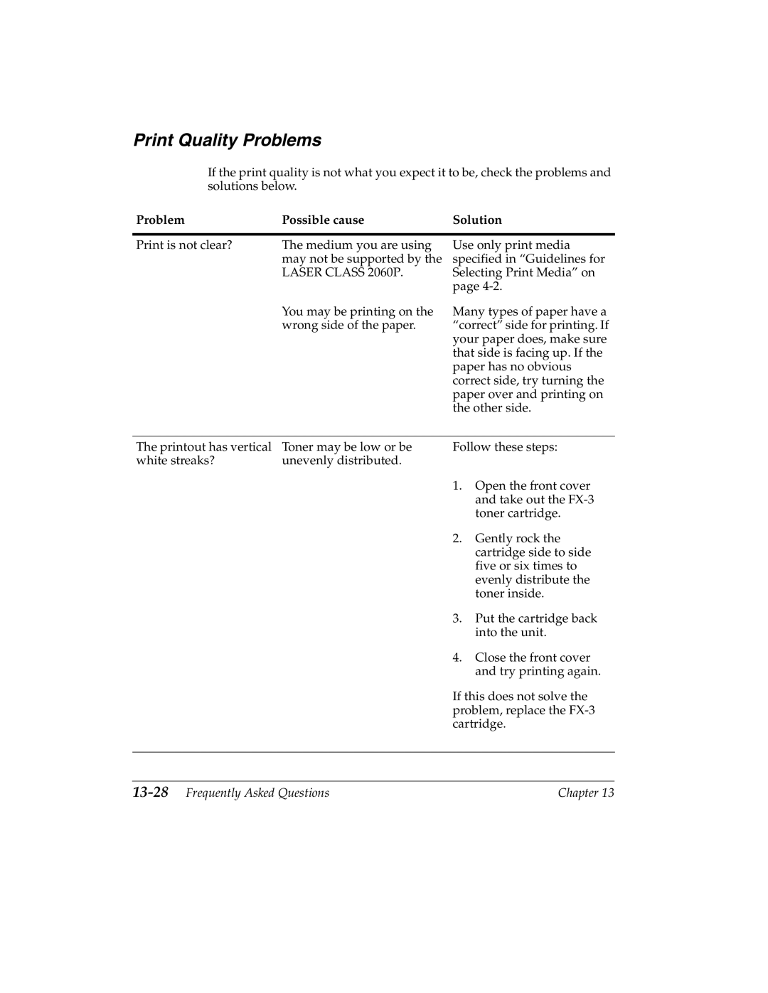 Canon H12157 manual Print Quality Problems, 13-28Frequently Asked Questions 