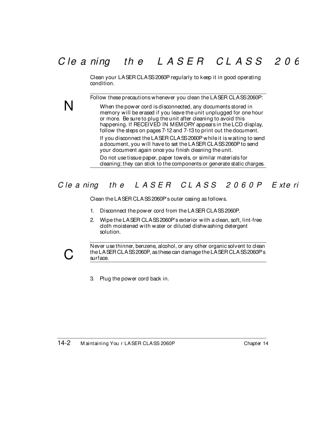 Canon H12157 manual Cleaning the Laser Class 2060P Exterior 