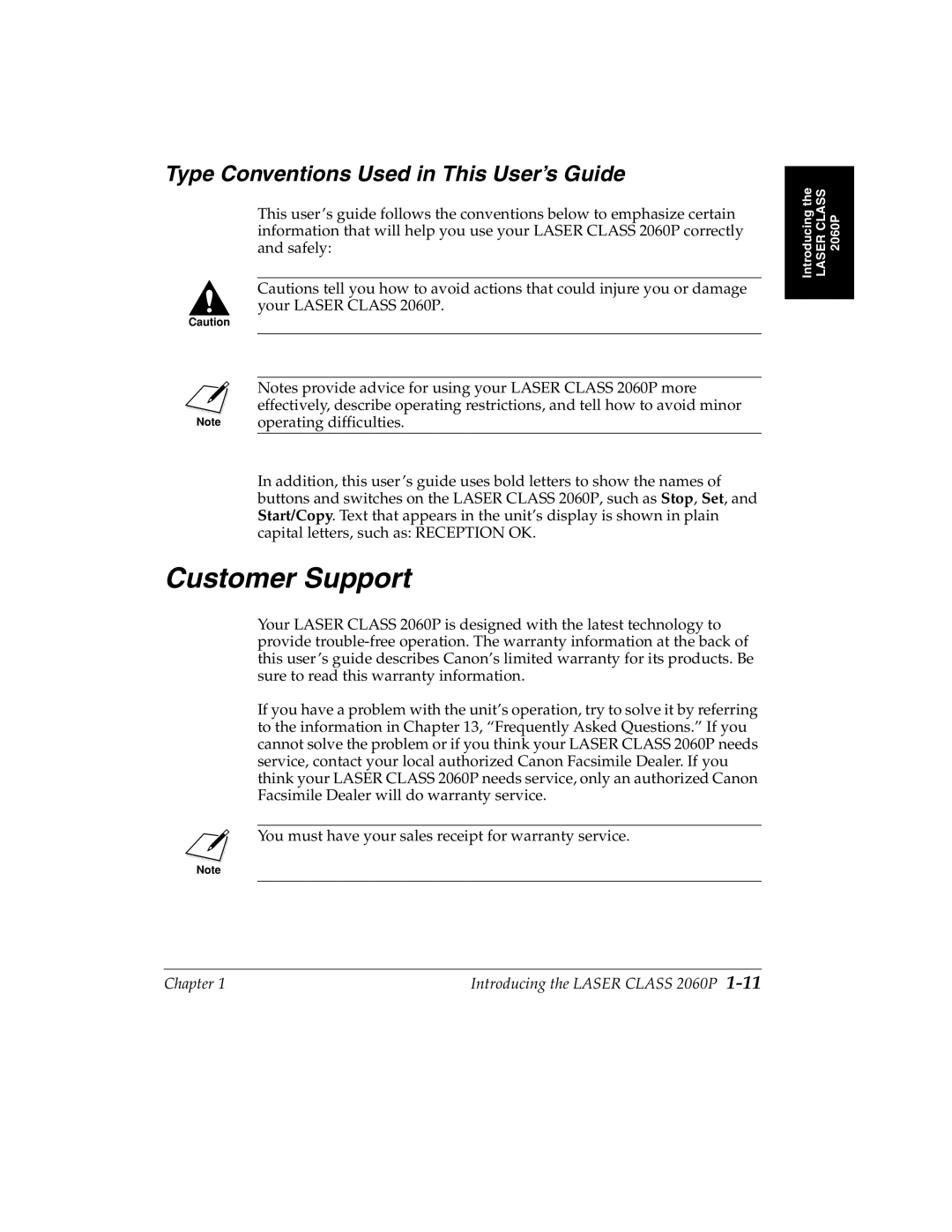 Canon H12157 manual Customer Support, Type Conventions Used in This User’s Guide 