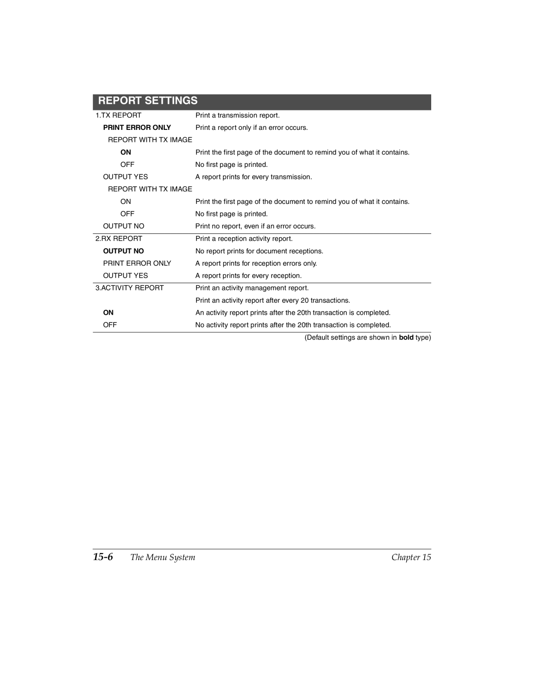 Canon H12157 manual Report Settings 