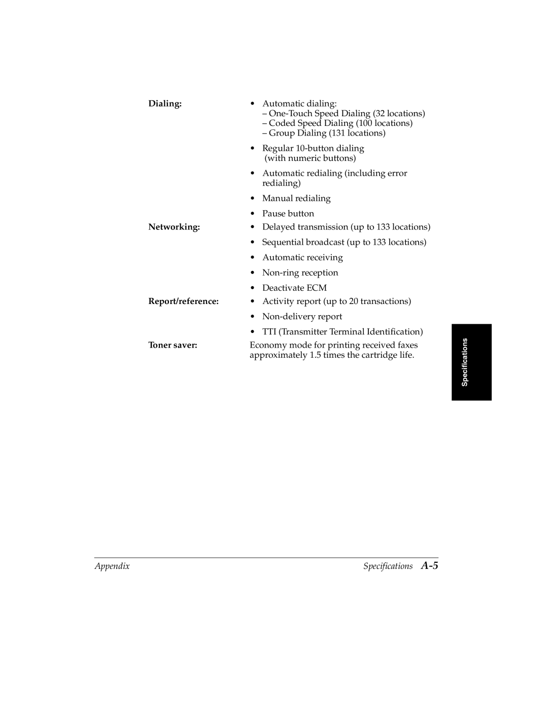 Canon H12157 manual Dialing, Networking, Report/reference, Toner saver 