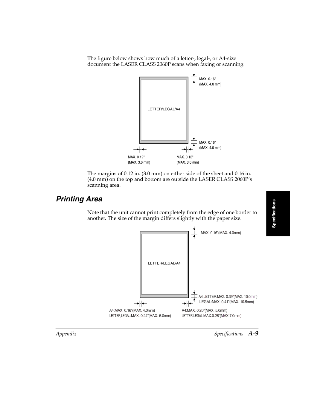 Canon H12157 manual Printing Area 