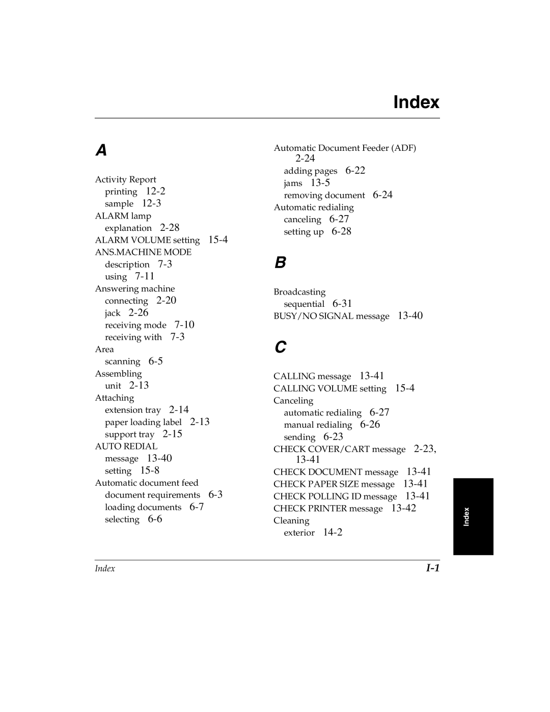 Canon H12157 manual Index 