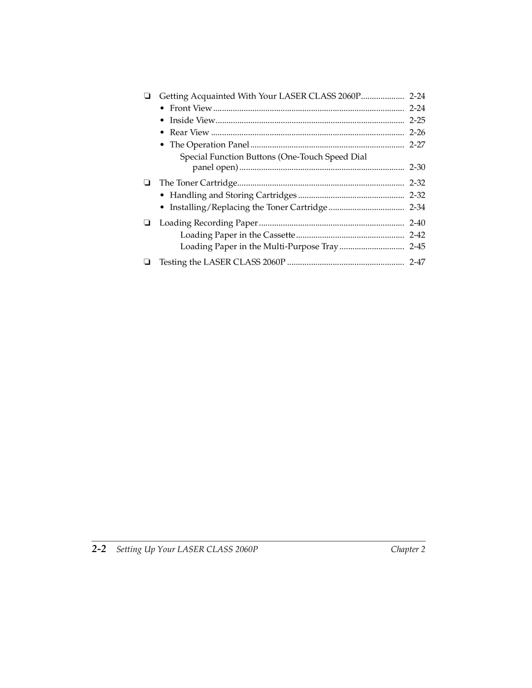 Canon H12157 manual 2Setting Up Your Laser Class 2060P 