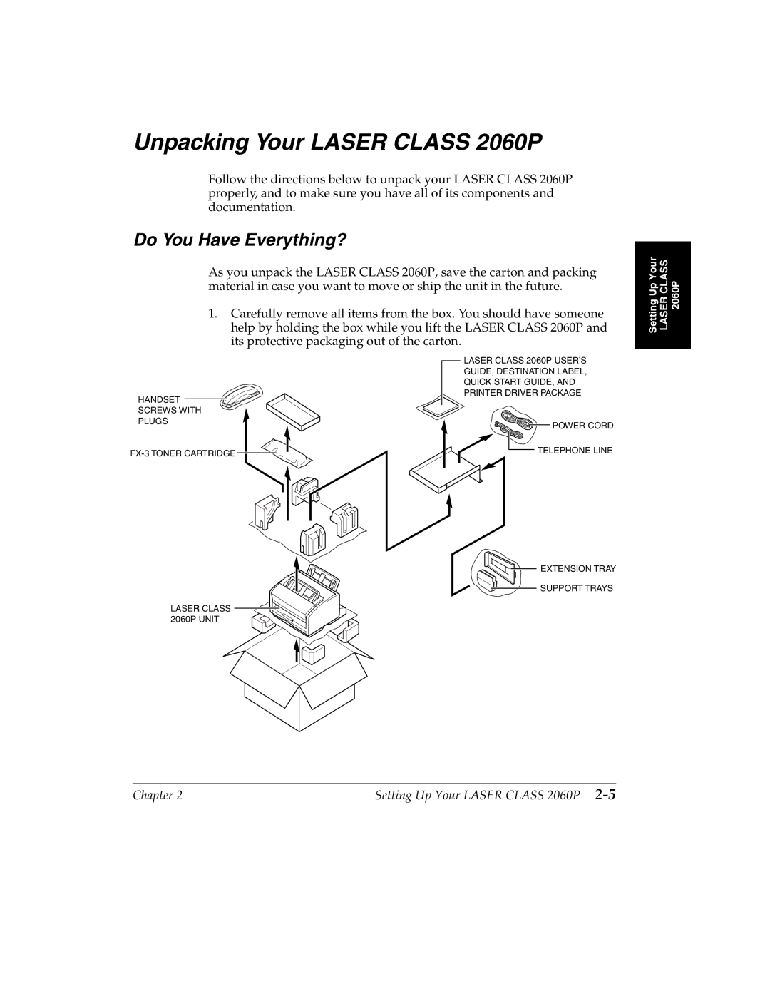 Canon H12157 manual Unpacking Your Laser Class 2060P, Do You Have Everything? 