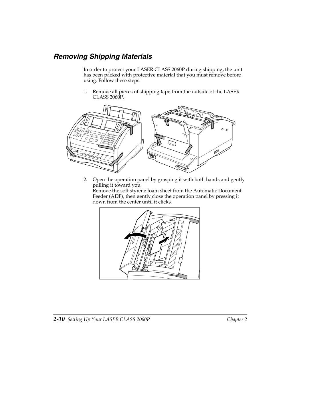 Canon H12157 manual Removing Shipping Materials, 10Setting Up Your Laser Class 2060P 