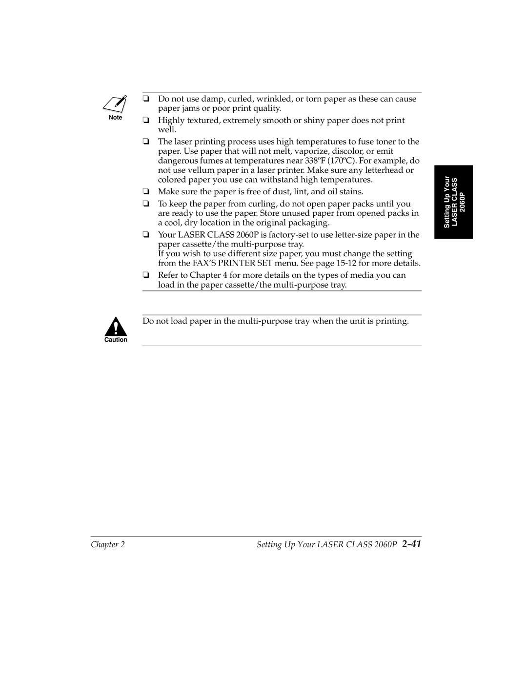 Canon H12157 manual Chapter Setting Up Your Laser Class 2060P 