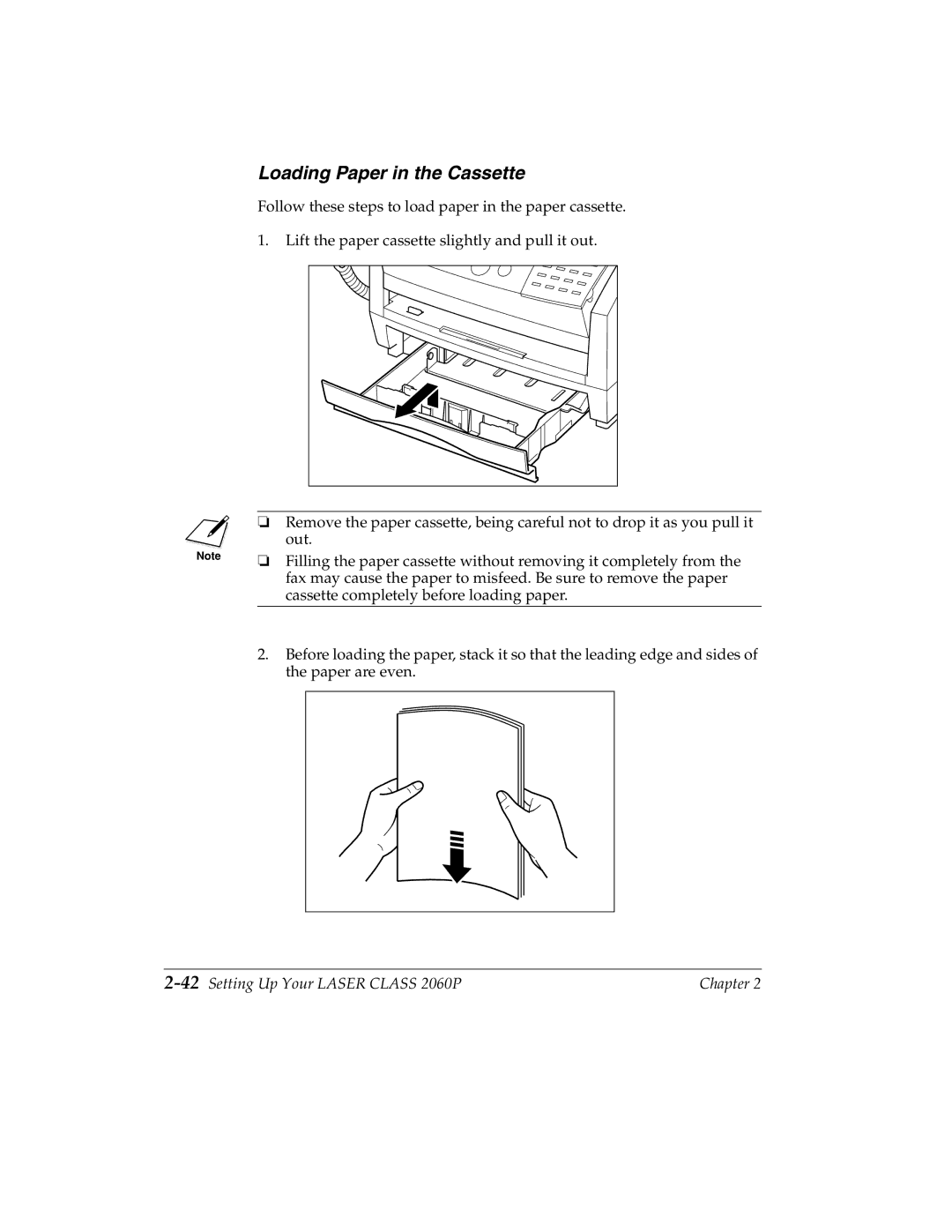 Canon H12157 manual Loading Paper in the Cassette, 42Setting Up Your Laser Class 2060P 