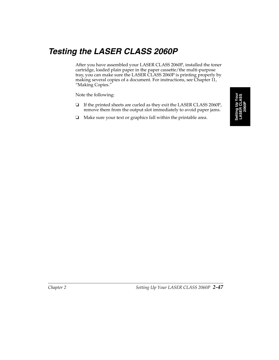 Canon H12157 manual Testing the Laser Class 2060P 