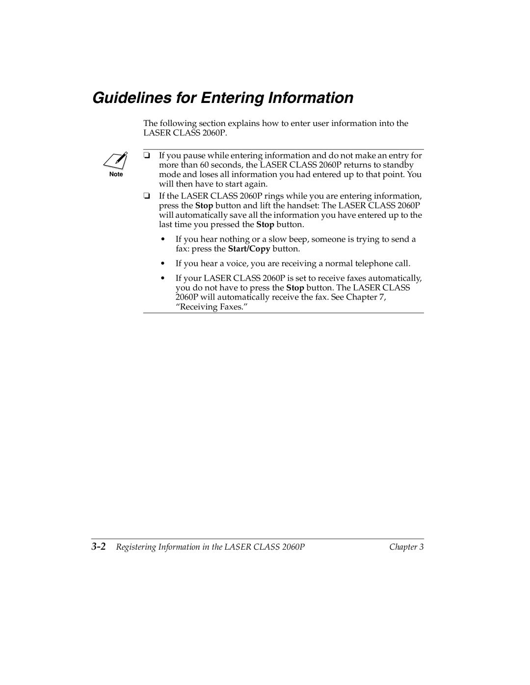 Canon H12157 manual Guidelines for Entering Information, 2Registering Information in the Laser Class 2060P 