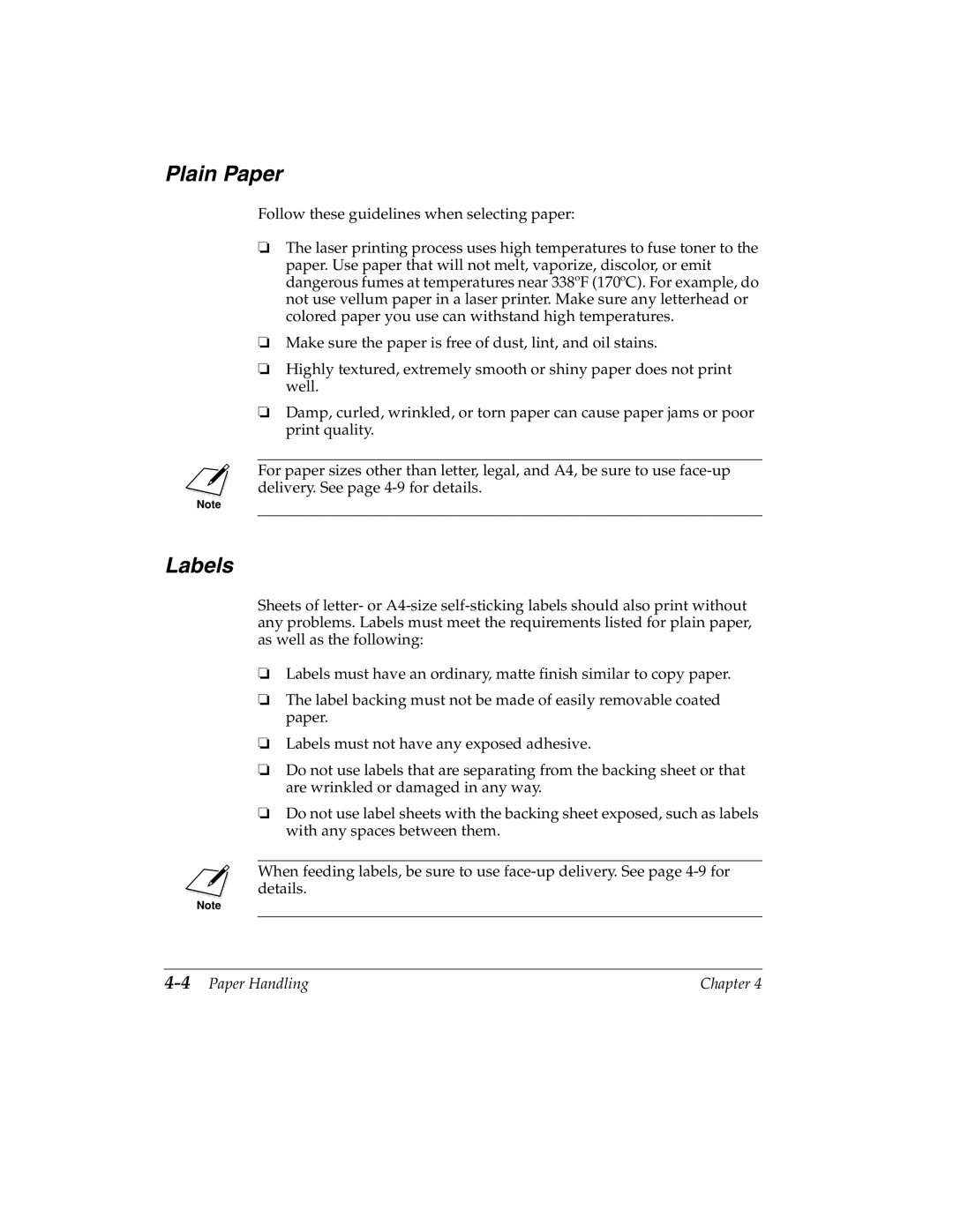 Canon H12157 manual Plain Paper, Labels, 4Paper Handling 