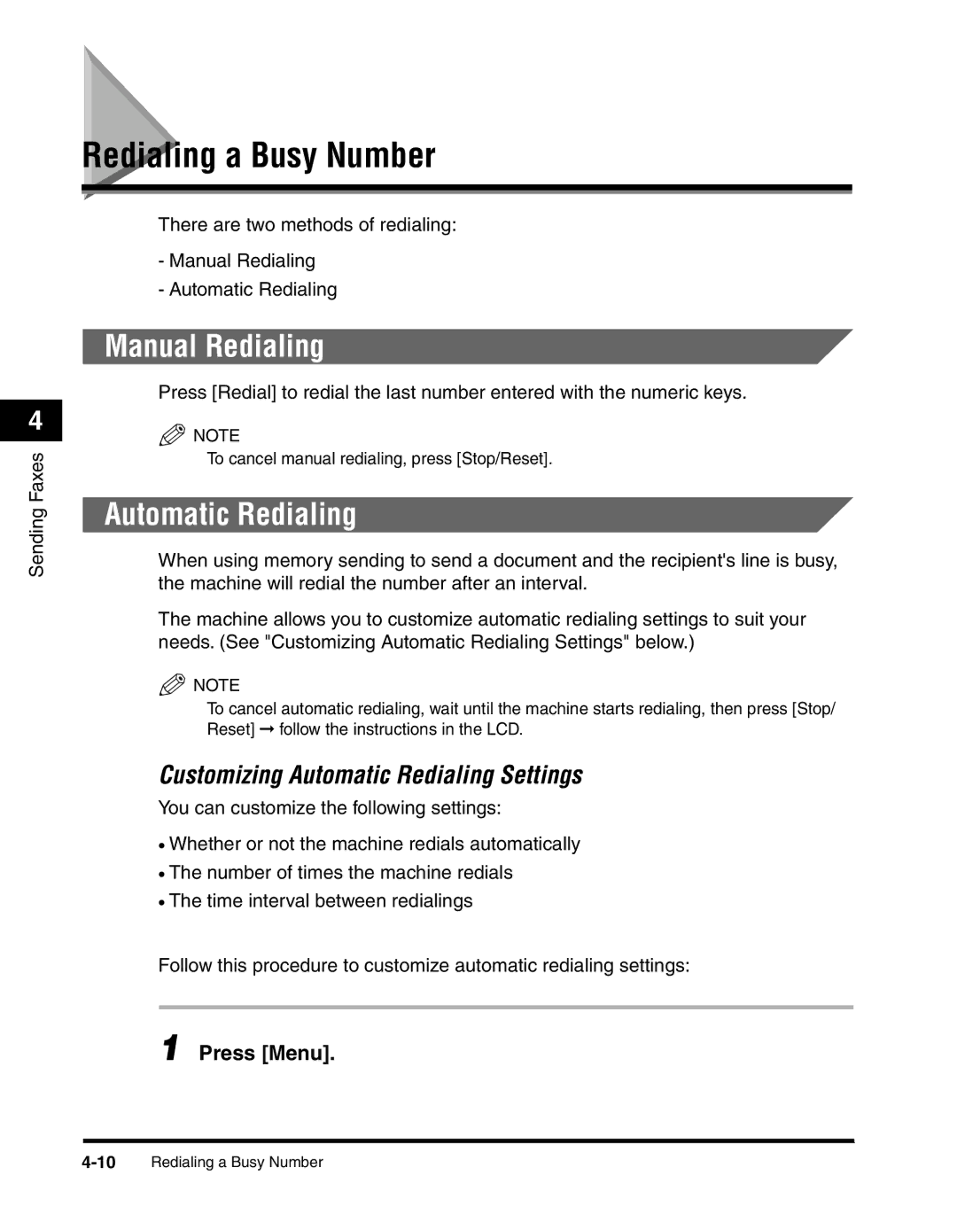 Canon H12295, MF5550 manual Redialing a Busy Number, Manual Redialing, Automatic Redialing 