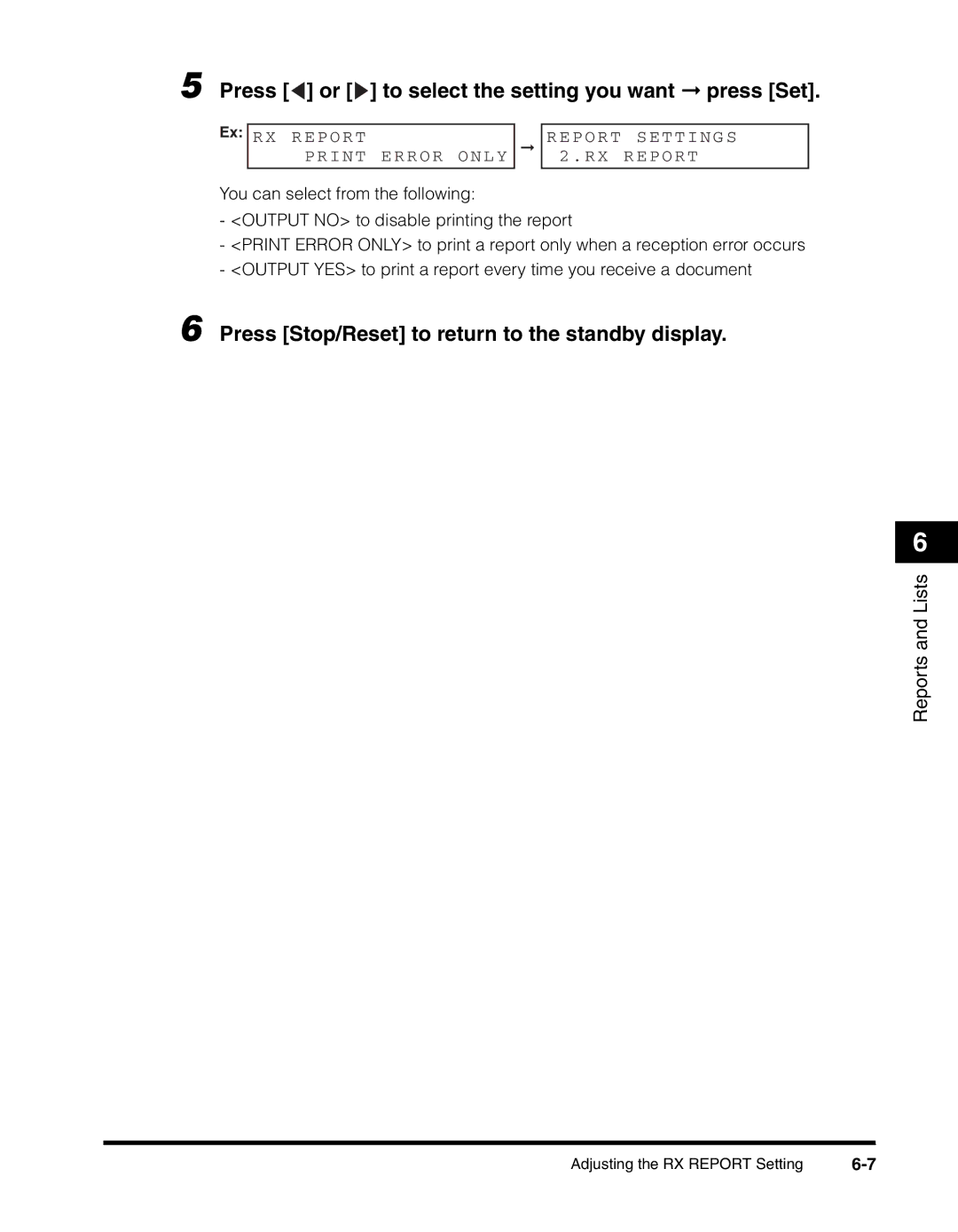 Canon MF5550, H12295 manual Print Error ONL Y Report Settings 2 . RX Report 