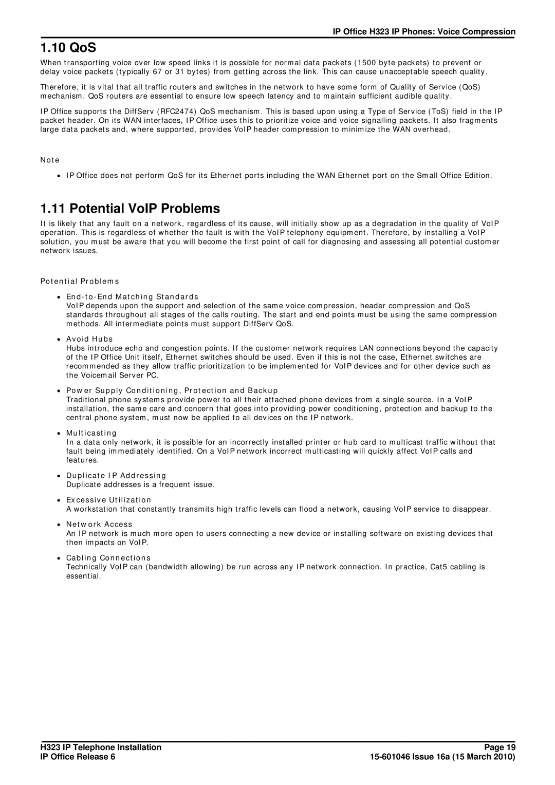 Canon H323 manual 10 QoS, Potential VoIP Problems 