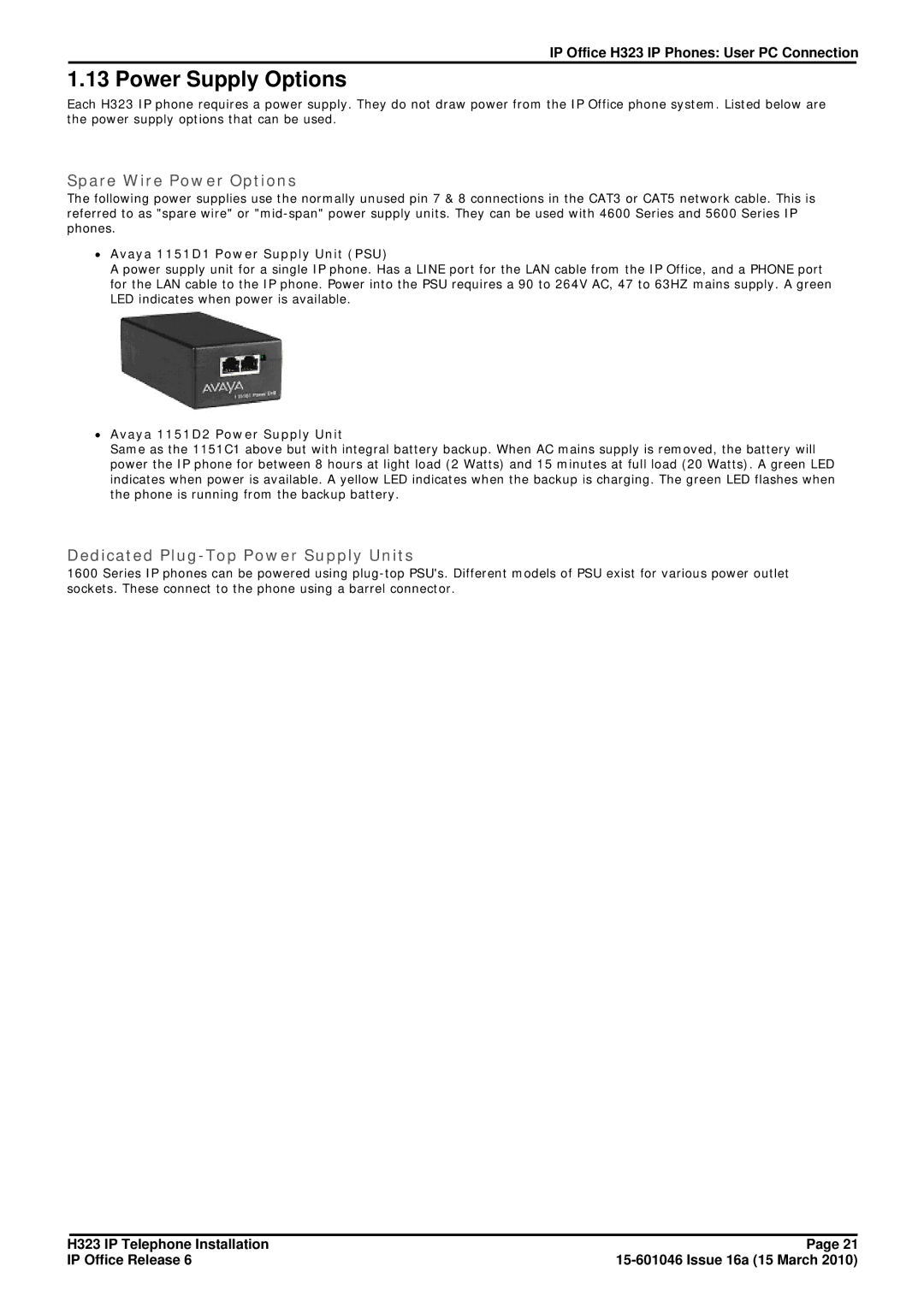 Canon H323 manual Power Supply Options, Spare Wire Power Options, Dedicated Plug-Top Power Supply Units 