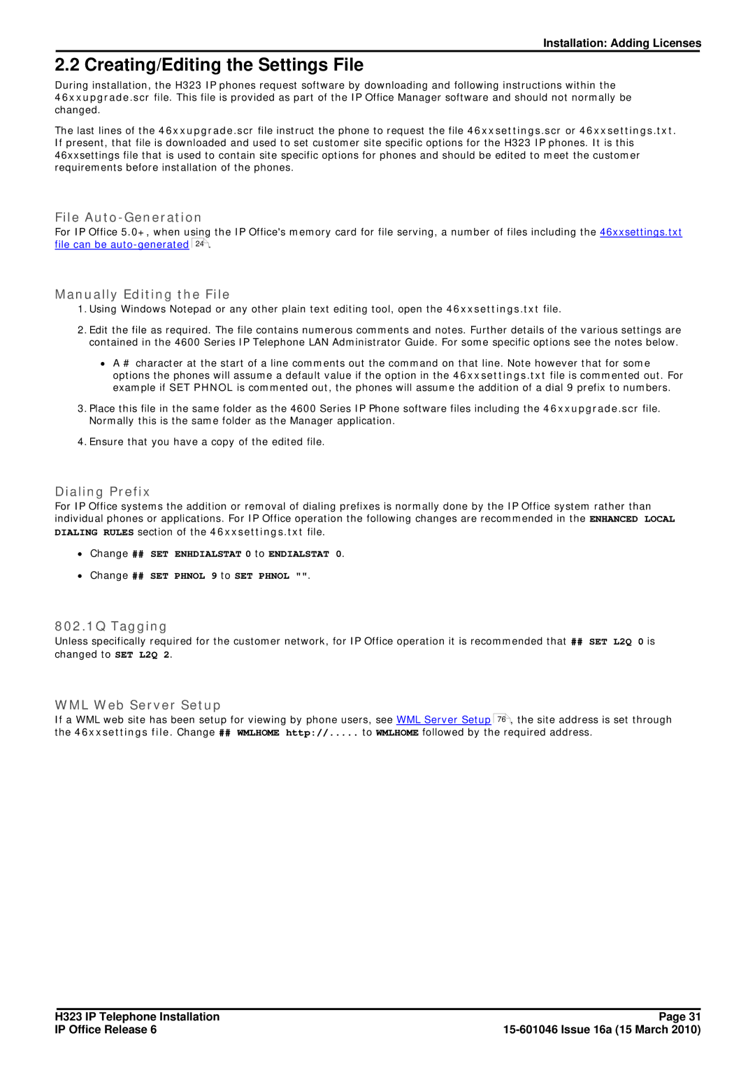 Canon H323 manual Creating/Editing the Settings File 