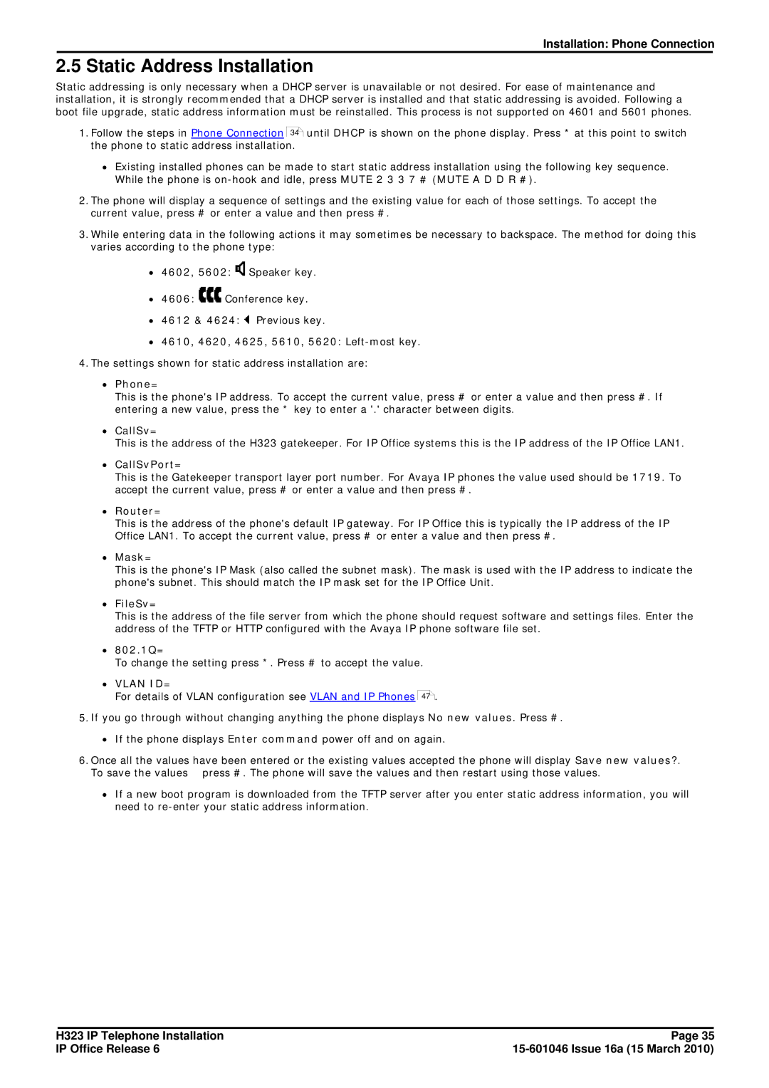 Canon H323 manual Static Address Installation 