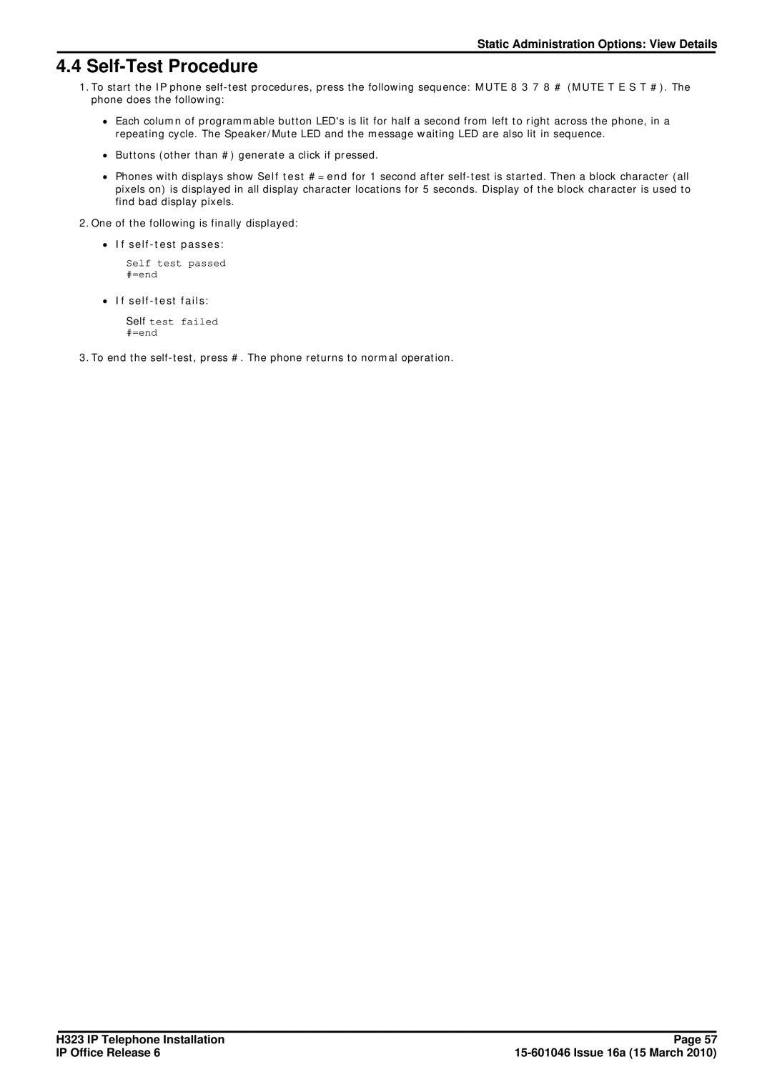 Canon H323 manual Self-Test Procedure, ∙ If self-test passes, ∙ If self-test fails 