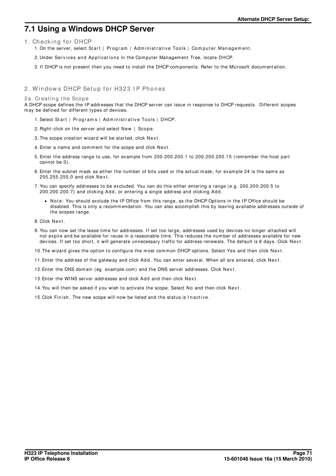 Canon manual Using a Windows Dhcp Server, Checking for Dhcp, Windows Dhcp Setup for H323 IP Phones 