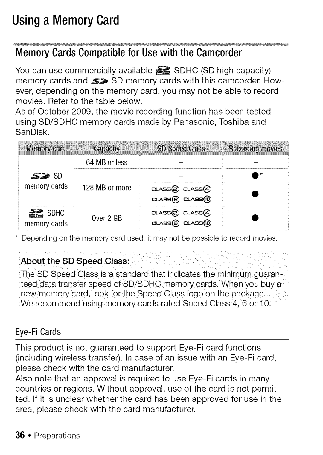 Canon HF S21, HF S20 manual Using a Memory Card, Memory CardsCompatiblefor Usewith the Camcorder 