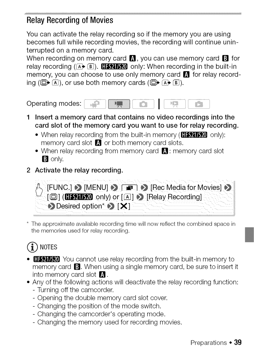 Canon HF S20, HF S21 manual RelayRecordingof Movies 