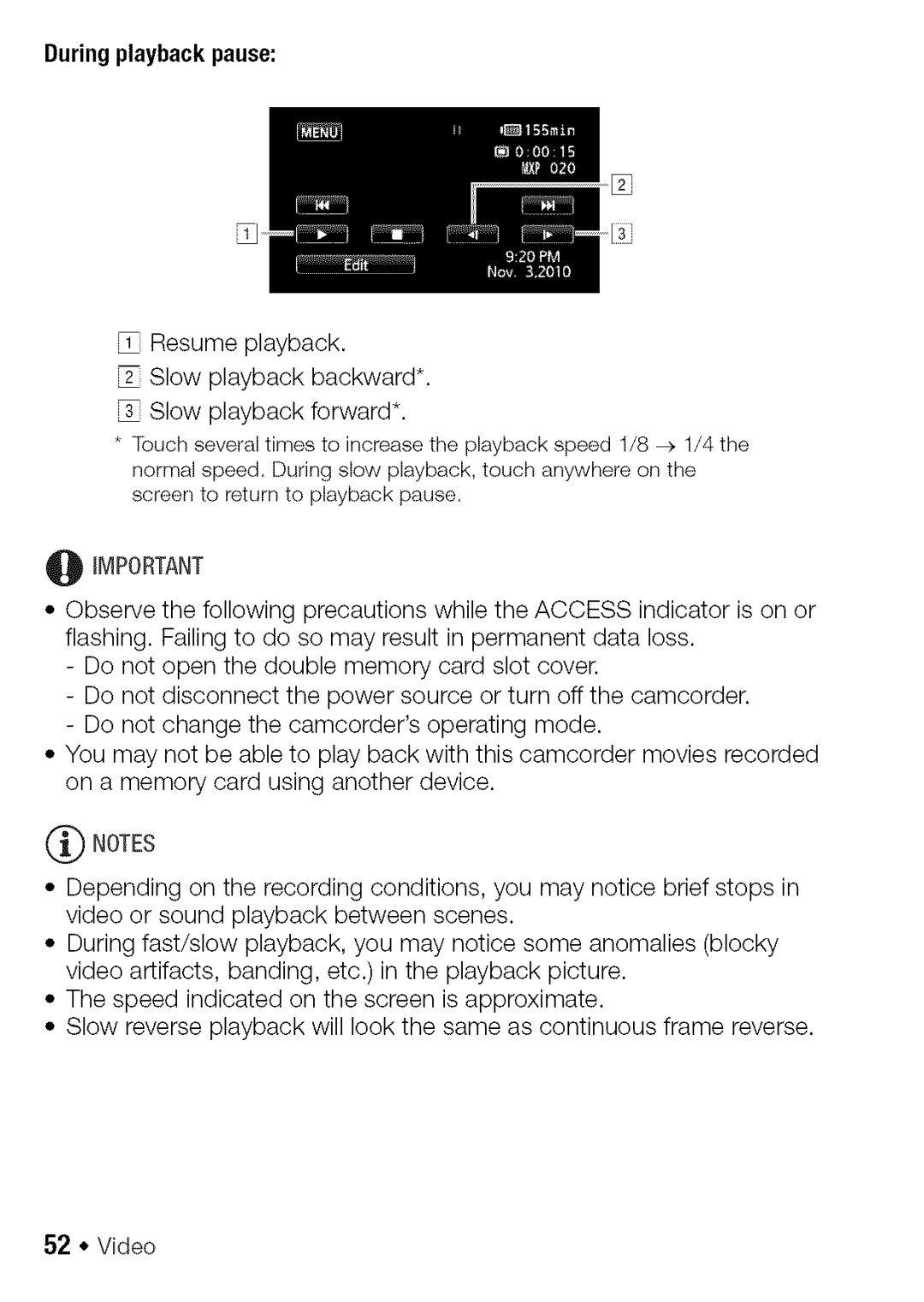 Canon HF S21, HF S20 manual Video, Duringplayback pause 