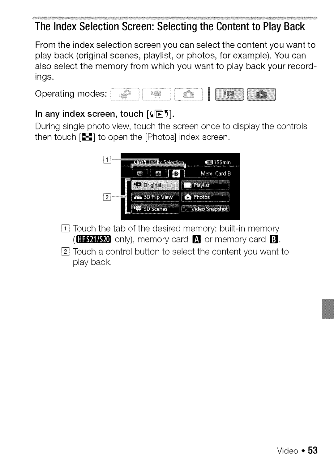 Canon HF S20, HF S21 manual IndexSelectionScreenSelectingthe Contentto PlayBack 