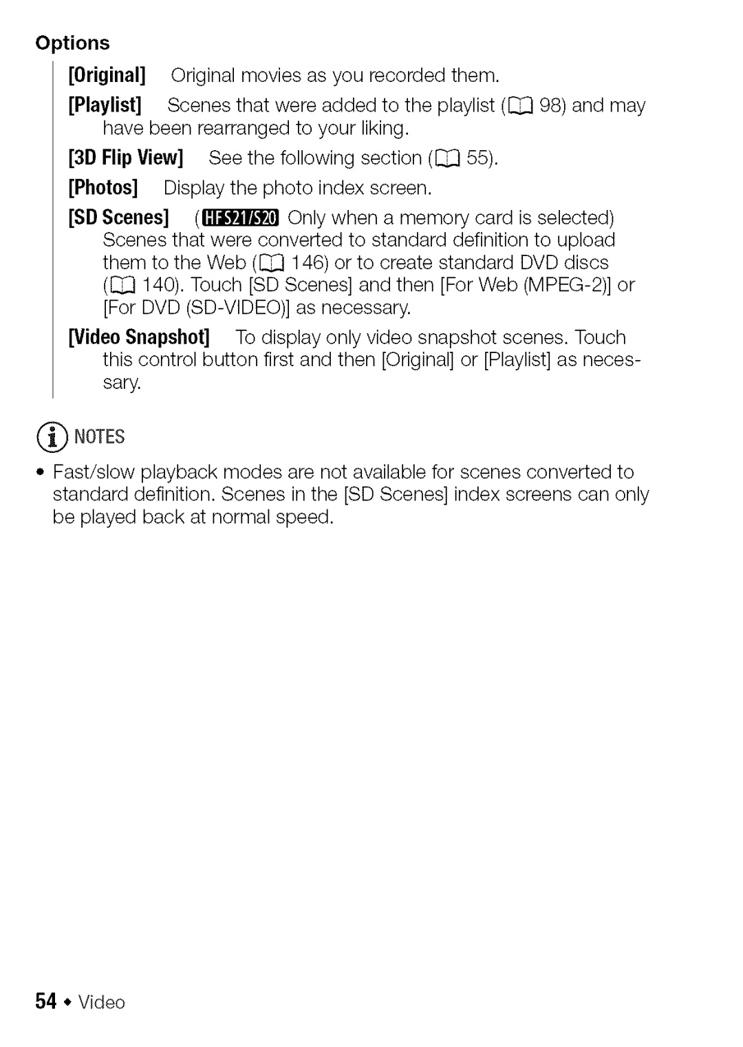 Canon HF S21, HF S20 manual Options 