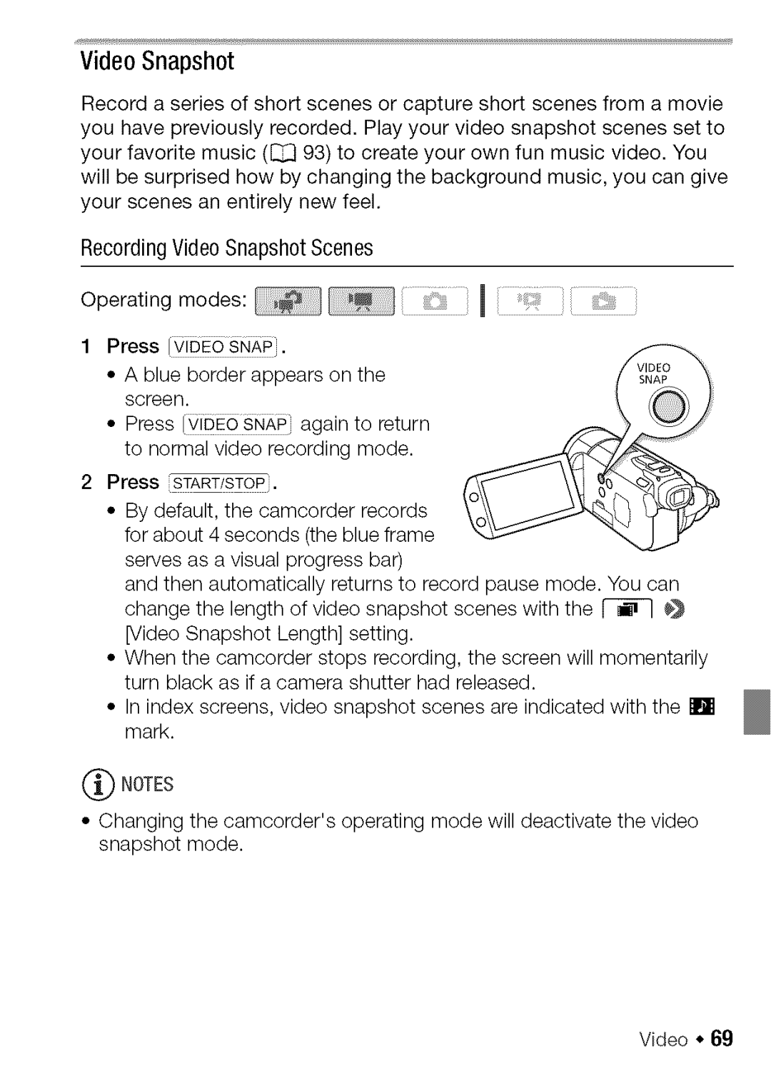 Canon HF S20, HF S21 manual RecordingVideoSnapshotScenes 