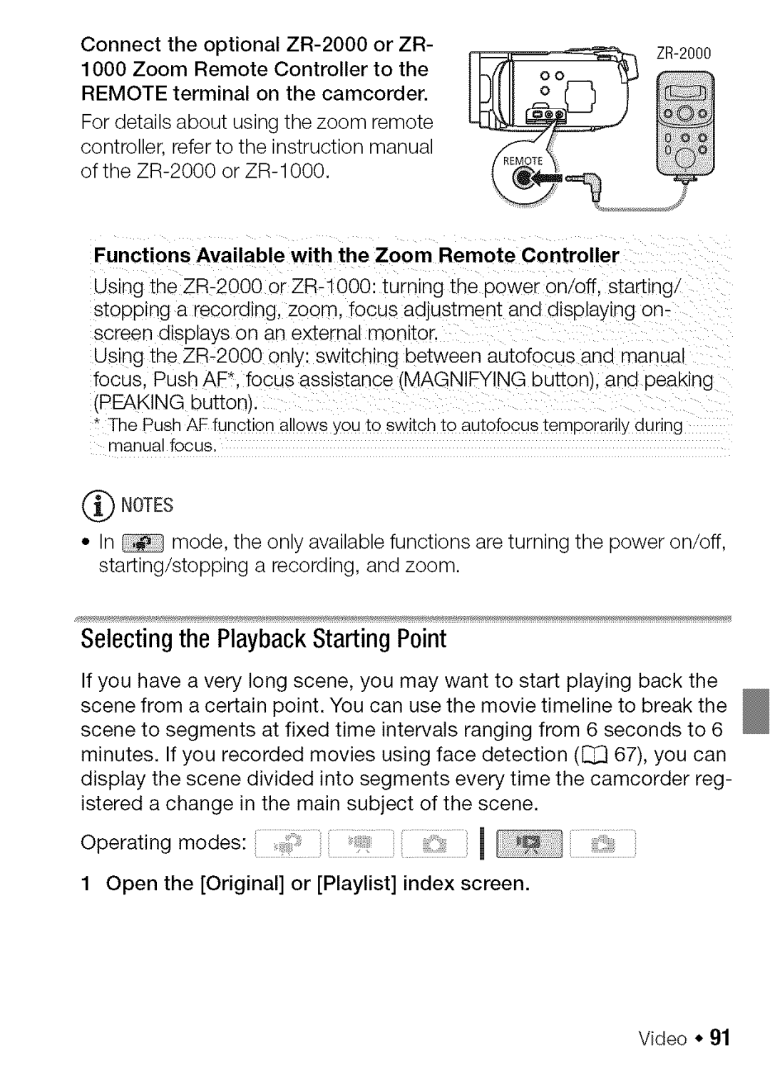 Canon HF S20, HF S21 manual Selectingthe PlaybackStarting Point, Functions Available with the Zoom Remote Controller 