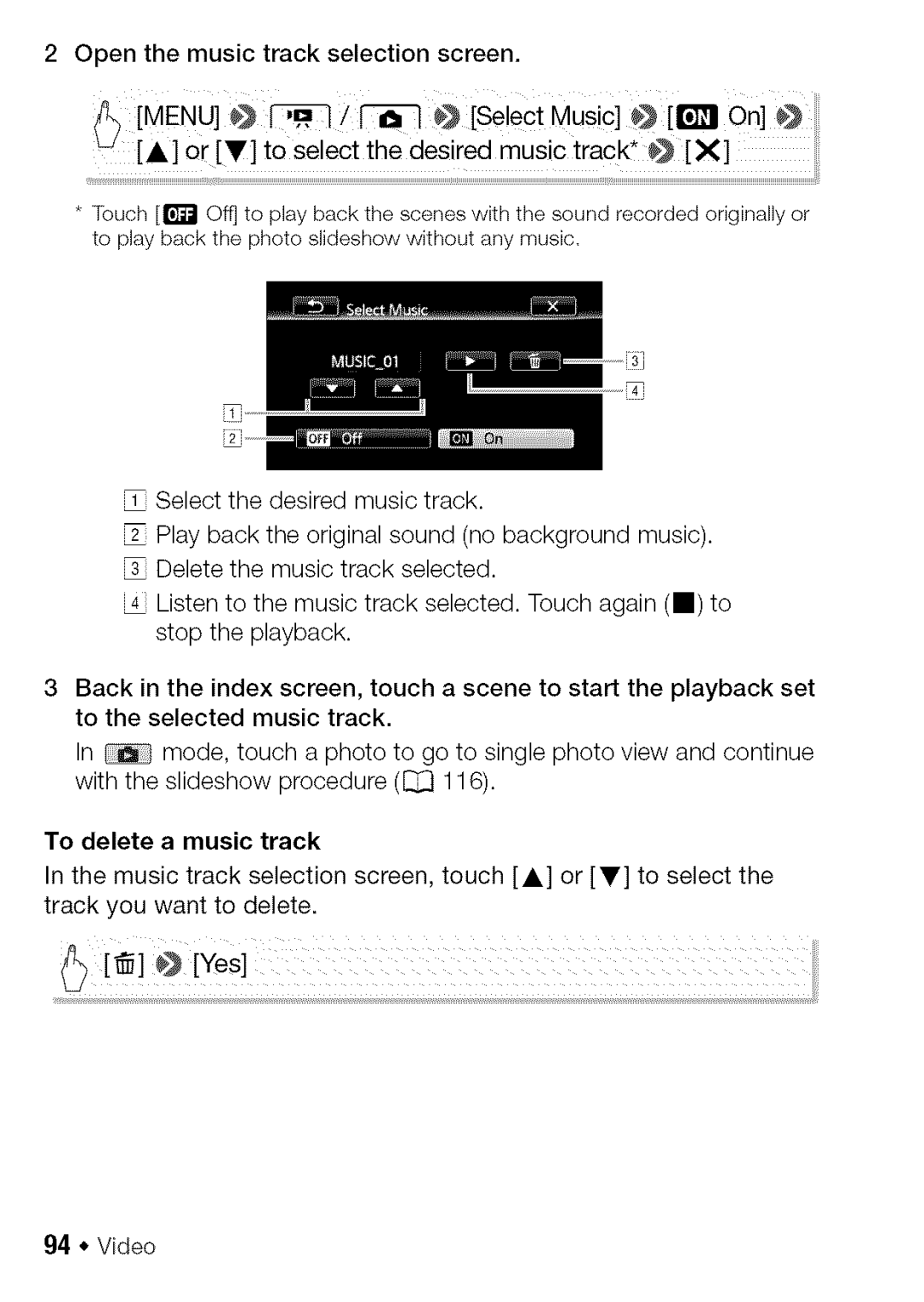 Canon HF S21, HF S20 manual Open the music track selection screen 