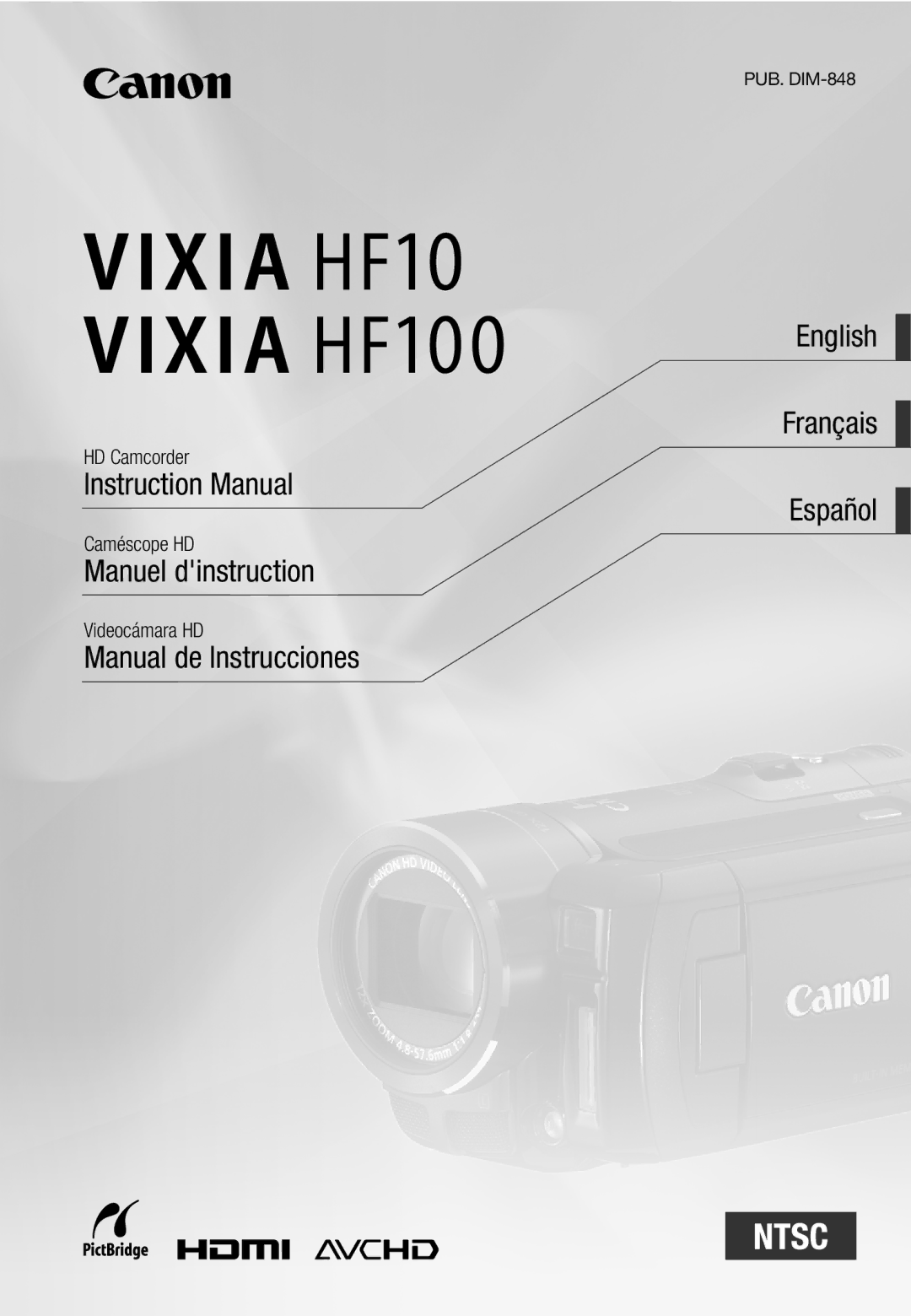 Canon HF10 instruction manual HD Camcorder, Caméscope HD, Videocámara HD 