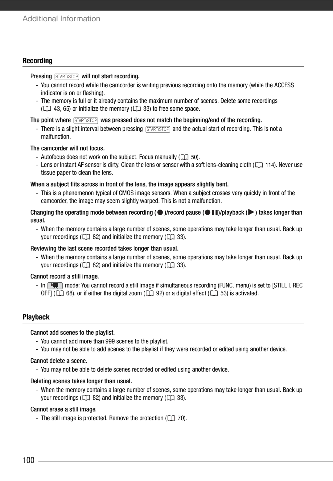 Canon HF10 instruction manual 100, Recording, Playback 