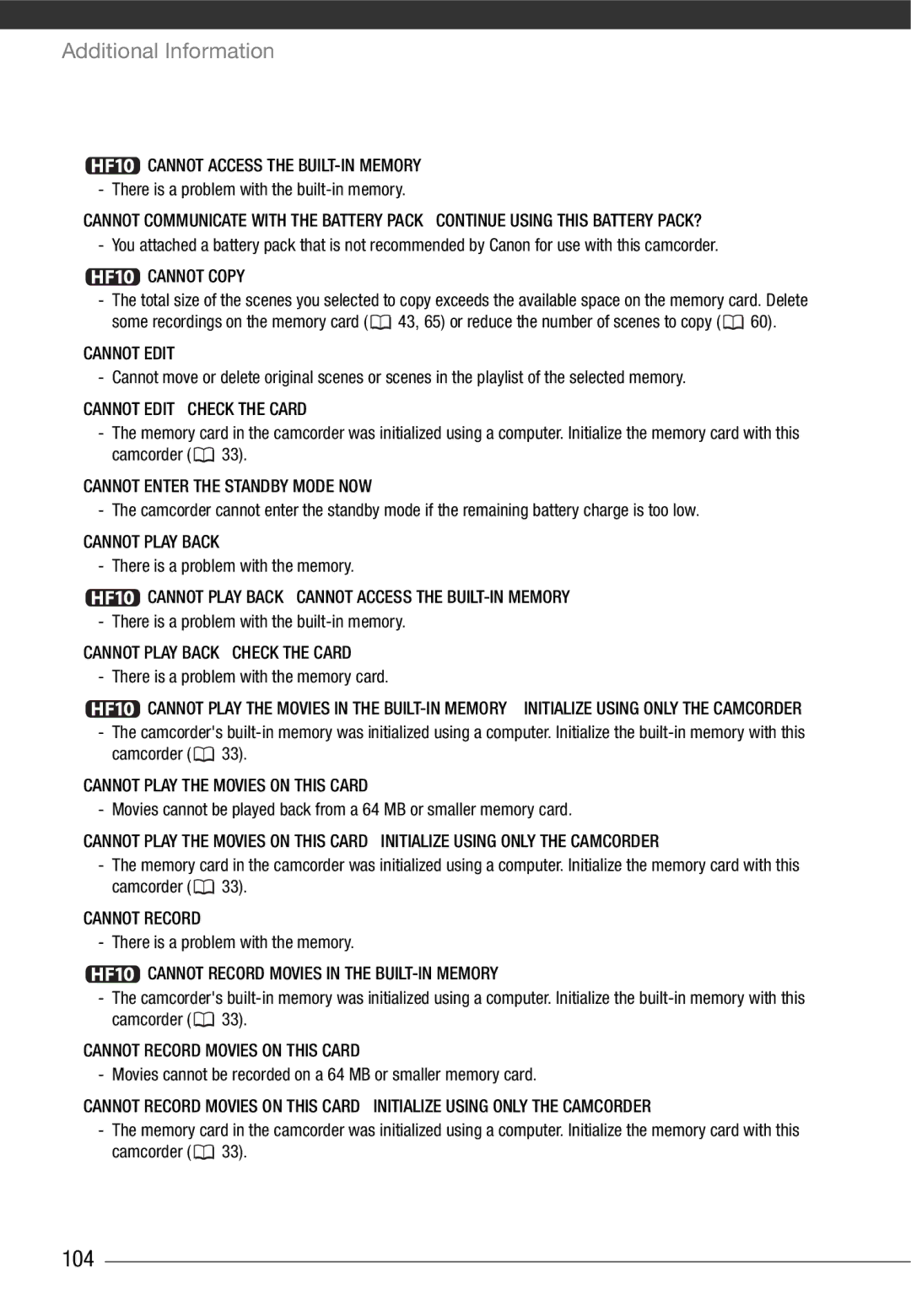 Canon HF10 instruction manual 104 