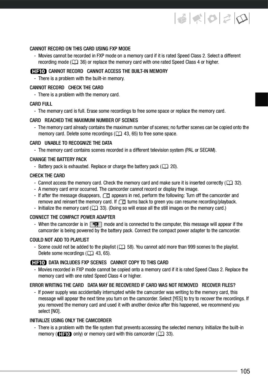 Canon HF10 instruction manual 105 